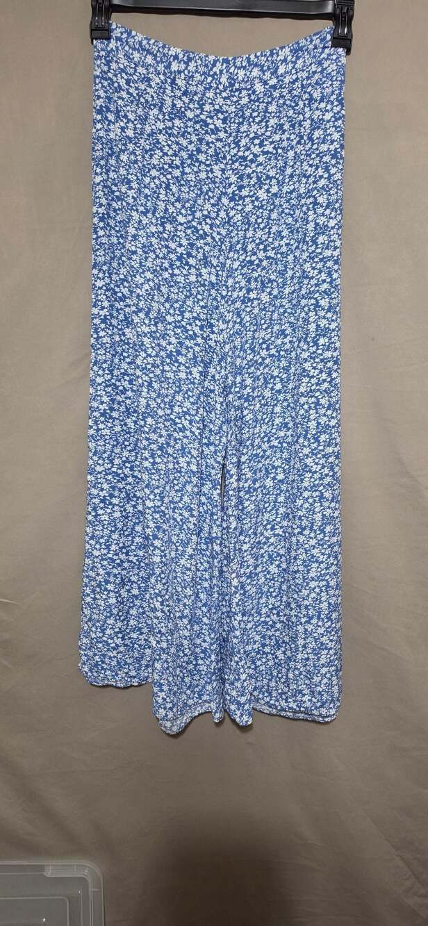 Boho flowy beachy Luukse Blue and White Floral Wide Leg Rayon Pants Sz Sml